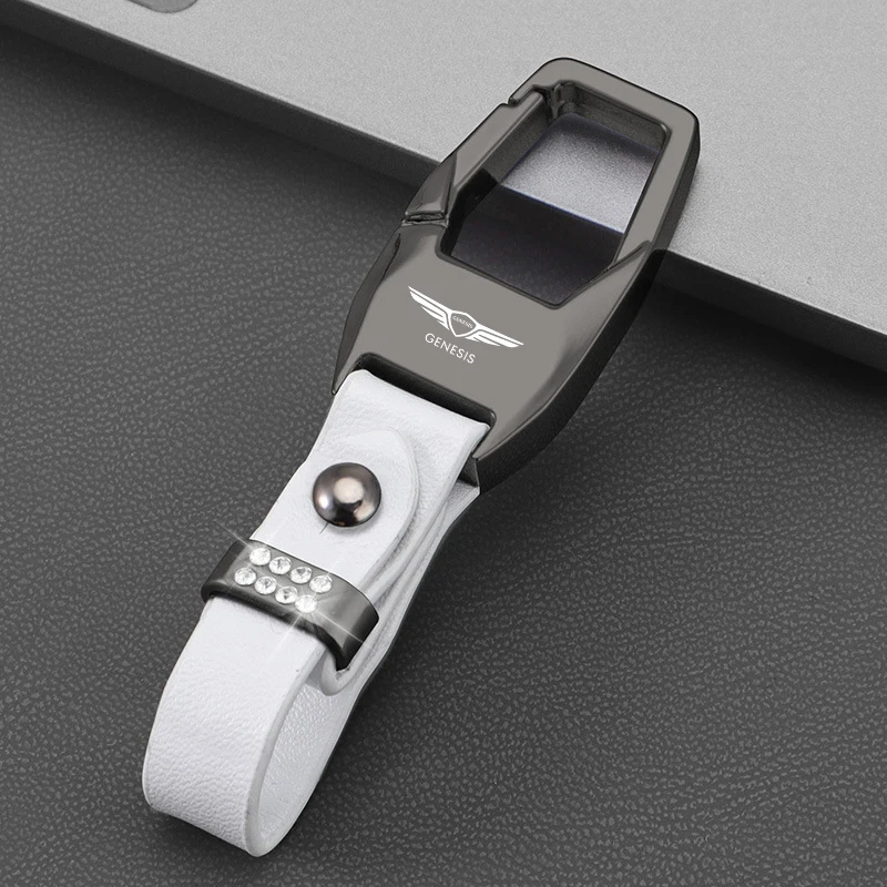 Metal Leather Car Logo Keychain Metal Keyring Key Accessories For GENESIS Coupe G70 G80 GV60 G90 GV70 GV80 EV BH GV90