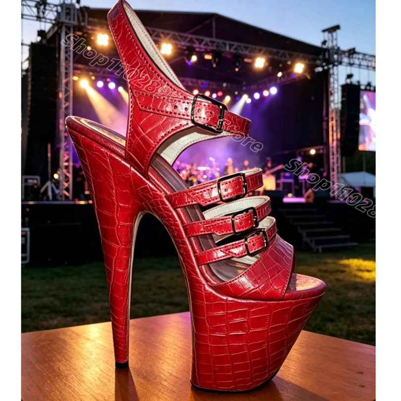 Red Animal Pattern Platform Sandals Ankle Buckle Open Toe Stylish Summer Women Casual Dancing Sexy Sandals Zapatos Para Mujere