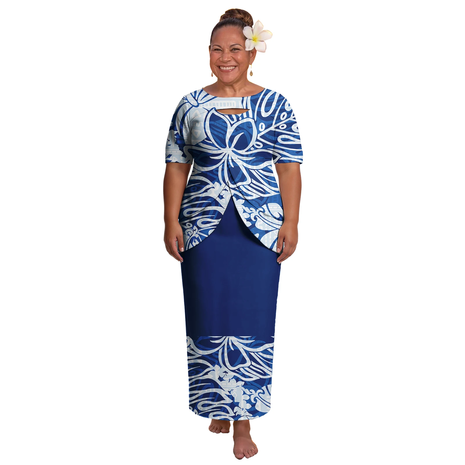Hot Sale Polynesian Party Holiday Clothes Custom Hawaiian Floral Print Ladies 2pc Set Dress Tribal Design Women Samoan Puletasi
