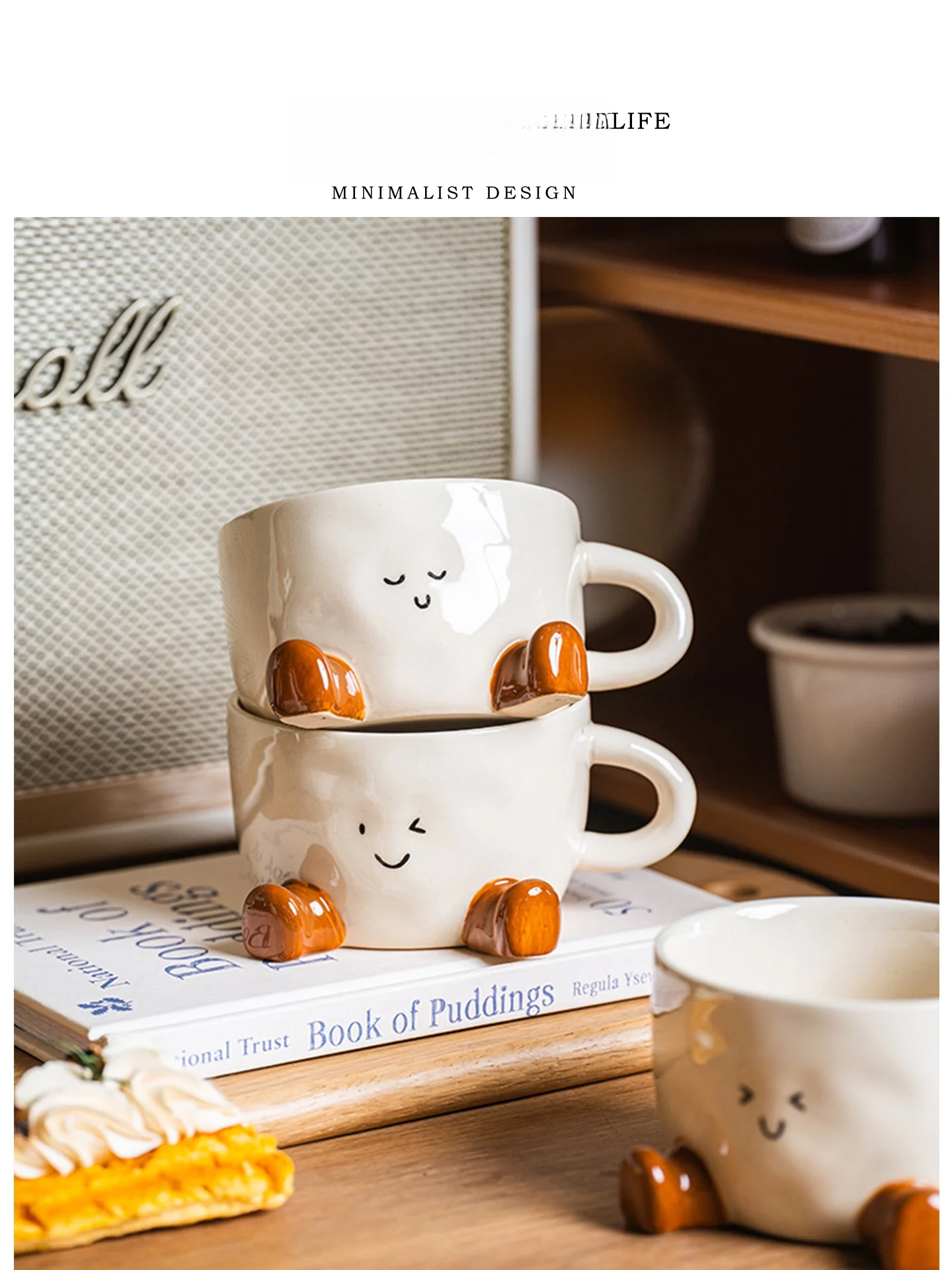 

Tlife Cute Cartoon Ceramic Coffee Milk Cup with Foot Design Underglaze Color Dining Utensils Single Ear Handle Mug Cup