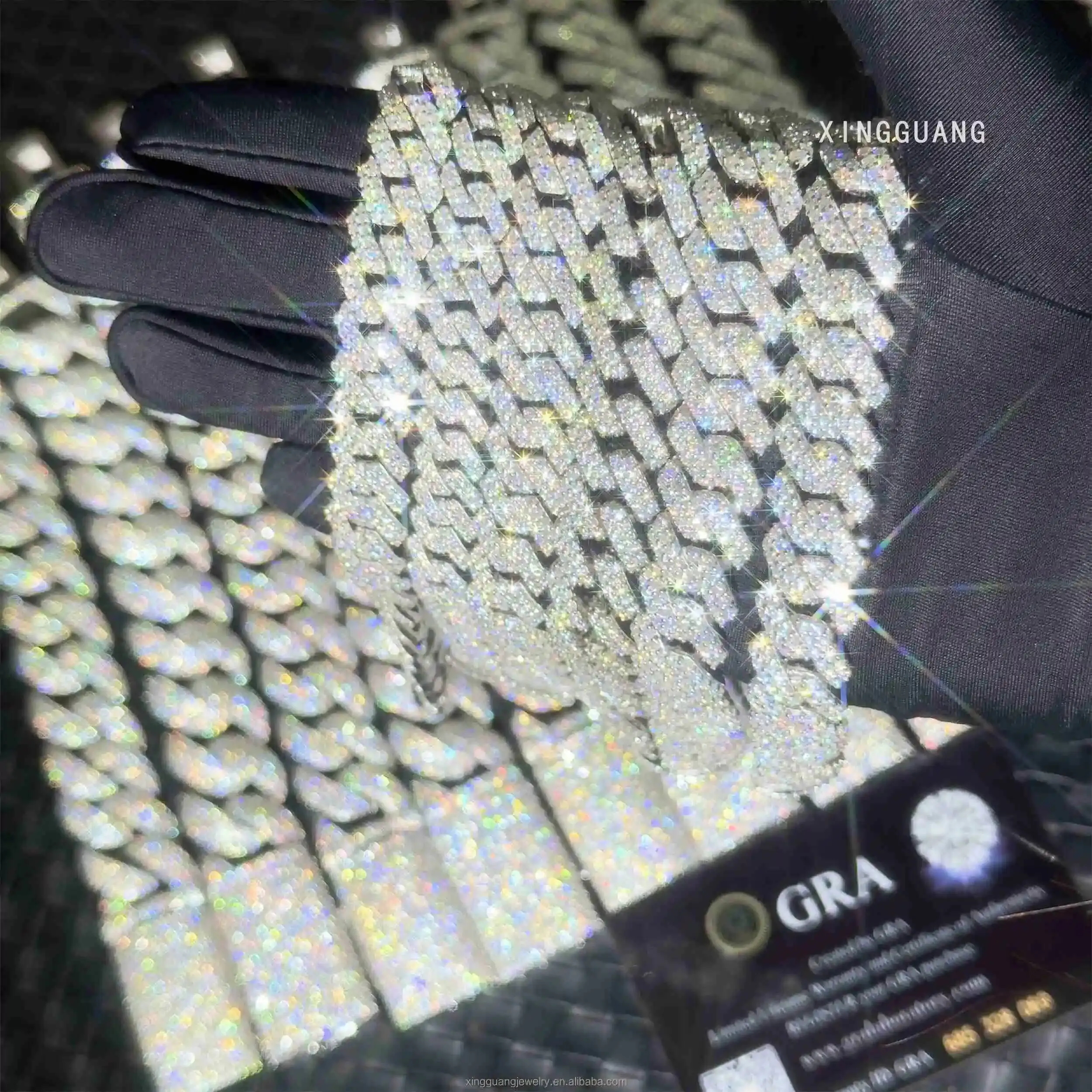 Fashion 100% Pass Diamond Test VVS Hip Hop Jewelry 2rows 8mm 10mm 12mm Diamond Cuban Link Chain 925 Silver Necklace Moissa.