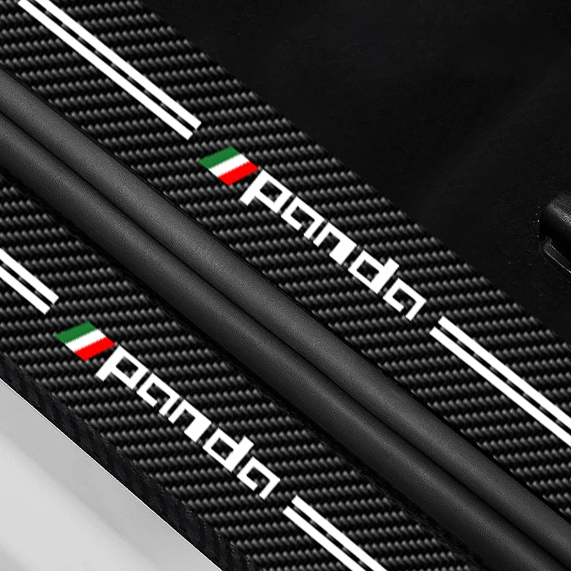 4Pcs Anti-Scratch Protective Decals Carbon Leather Fiber Car Door Sill Protector Sticker For Fiat Panda Logo Style Accessories