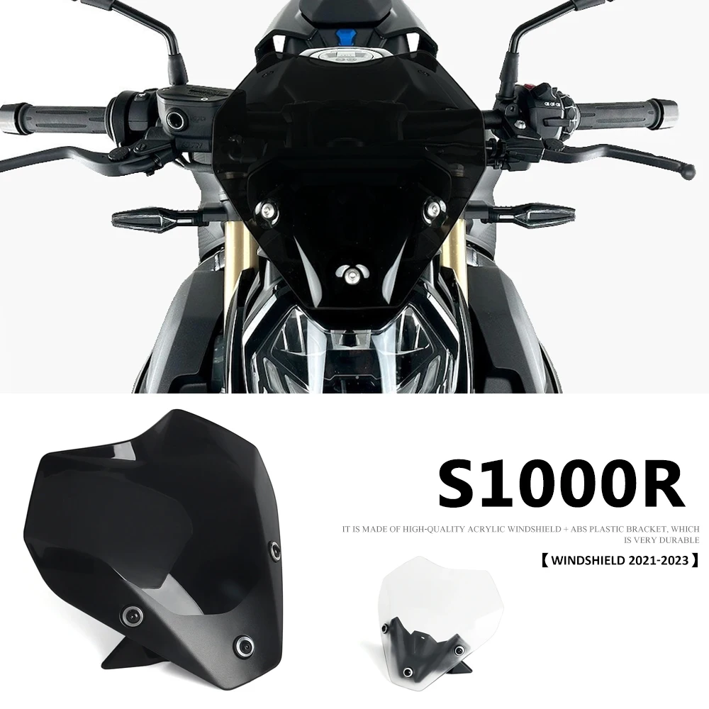 Motorcycle Black Transparent Visor Windshield WindScreen With Bracket Fit For BMW S1000 R S 1000 R S1000R s1000r 2021 2022 2023