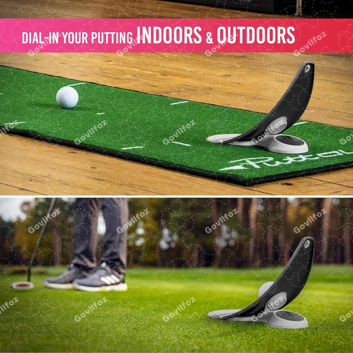 Portable Golf Putter Practice Tool Alignment Stick Holder Foldable Design Stability Indoor Outdoor Triple Aim Points Spiked Base view 5