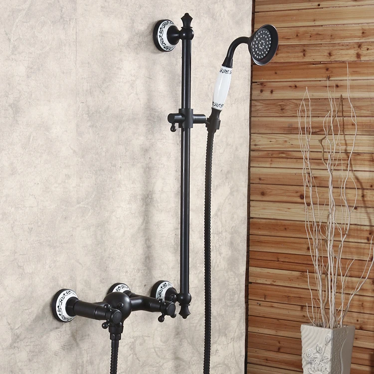

Oil Rubbed Bronze Wall Mount Bathtub Faucet Shower Faucet Mixer Tap with Solid Bar Hand Shower