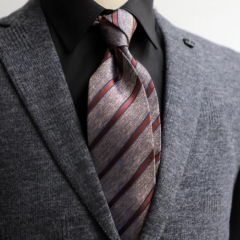 Warm Coffee Vintage Striped Floral 8CM Hand‑Tied Necktie, Elegant Dapper Gentleman Suit Accessory For Business Wedding Occasions