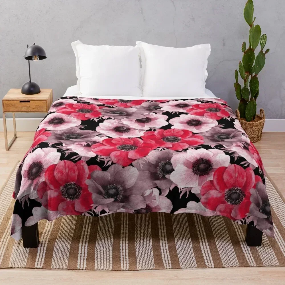 

red anemone pattern Throw Blanket Plaid for winter Blankets For Bed Shaggy Blankets