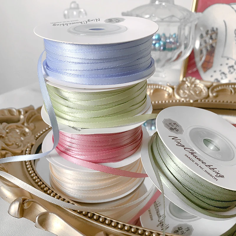 Cinta de Raso de Doble Cara de 3mm, 45 Metros/Rollo, Colorida, para Decoración de Bodas y Fiestas, Envoltura de Regalos, Cinta Adhesiva en Rojo, Azul, Rosa, Blanco y Negro