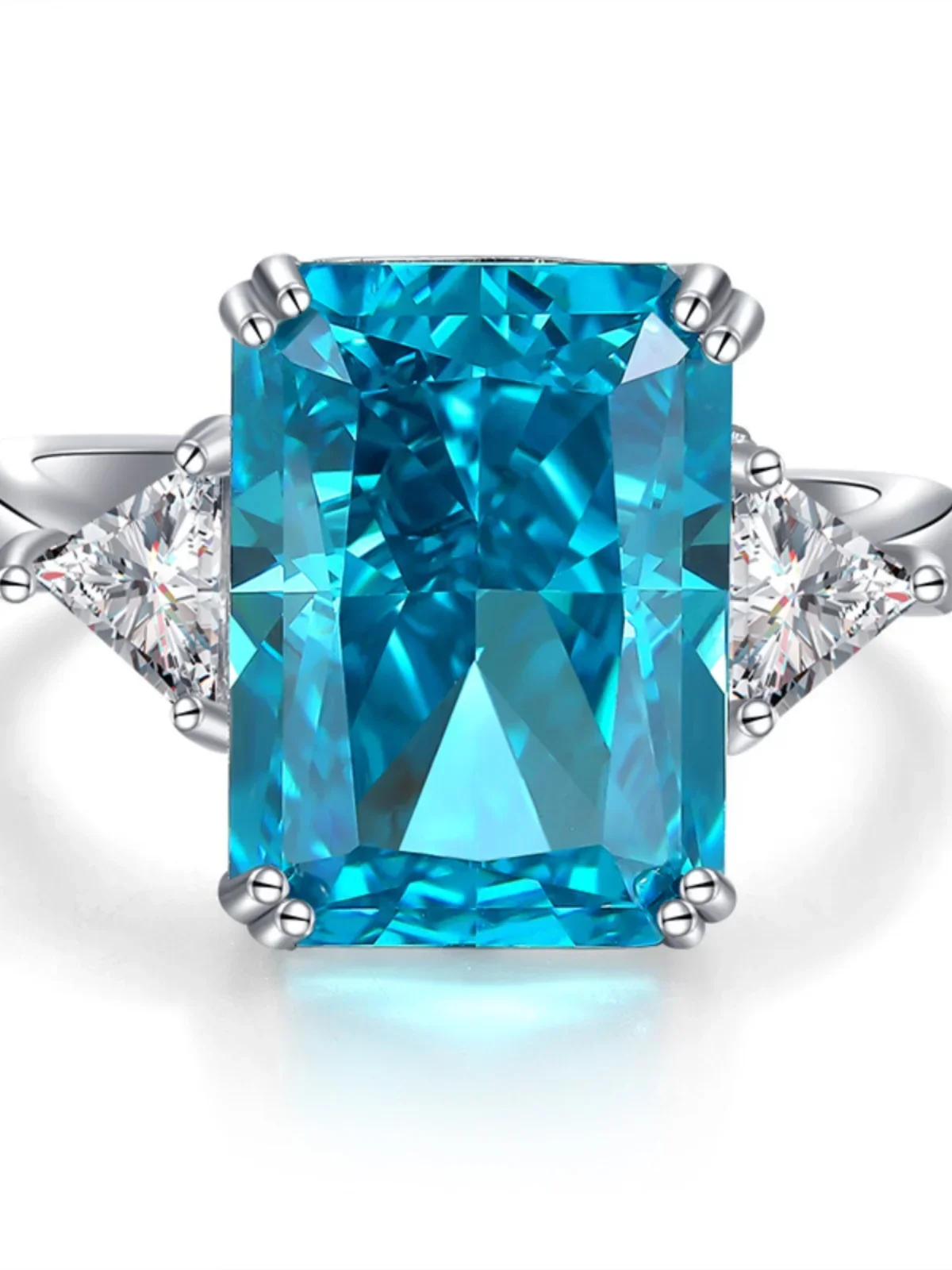 925 Sterling Silver High Set Imported High Carbon Diamond Square Radian Cut Yellow Diamond Ring