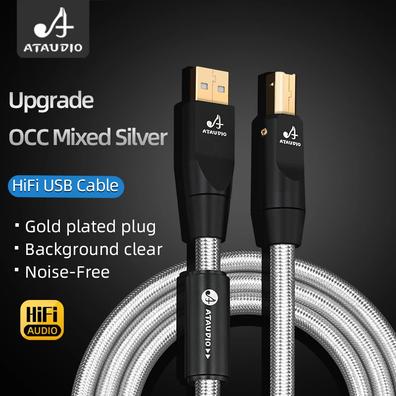 ATAUDIO Hi-end kabel Audio USB HiFi 7N OFC domieszka srebra uaktualnić typ A do typu B USB C-B A-C kabel C-C do wzmacniacza telefonu DAC