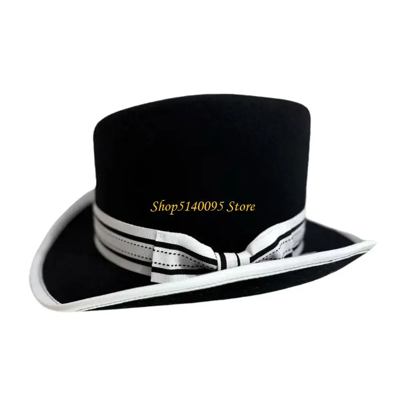 

DXAE теплый шерстяной цилиндр, удобный бант, высокая шляпа для мужчин, косплей, тематическая вечеринка, вечерний банкетный убор