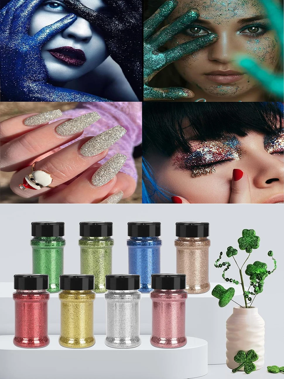 4 ألوان 1.76 أونصة/زجاجة مسحوق لامع للأظافر الناعم، مصنوعات يدوية من الراتنج لعيد الميلاد، بريق لتزيين الأظافر #6