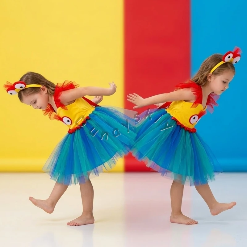 

Rooster Turkey Costume Dress Set Thanksgiving Bird Themed Party Outfit With Headband Fluffy Tulle Dress For Halloween Dance