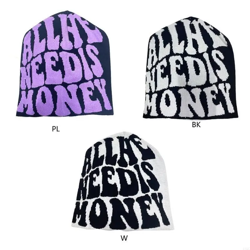 Women Skull Cap Beanie Need Is Money Knit Beanie Hat Slouchy Beanie Graphic Beanie Y2K Skullies Beanie