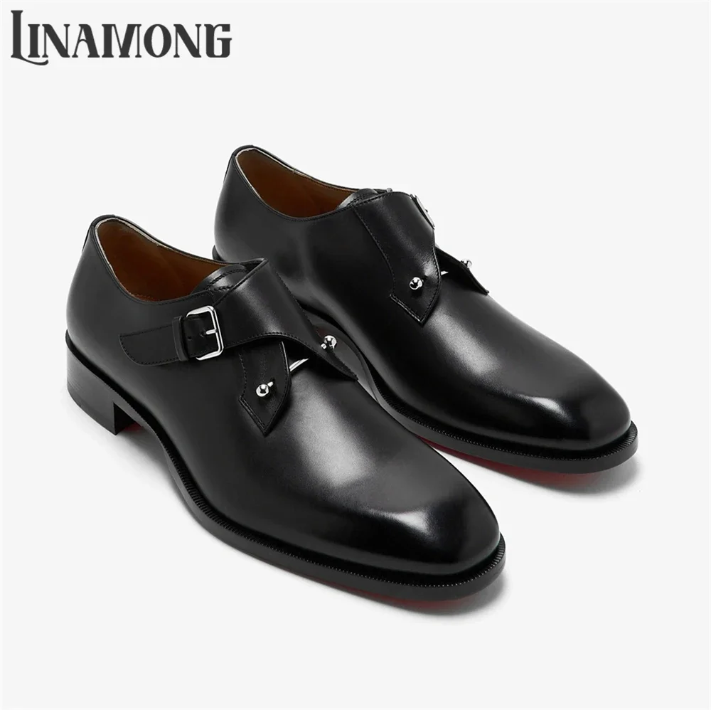 Buckle Calfskin Monk Shoes Metallic Buckle Dress Shoes Designer Style Almond Toe Handmade Leather Shoes for Men Banquet Shoes