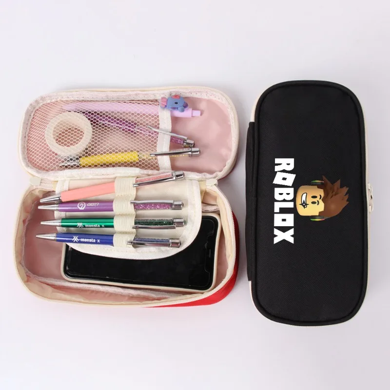 New ROBLOXS Game Anime Themes Canvas Stationery Bags Large Capacity Zipper Pen Case Stationery and Coin Storage Supplies Gift