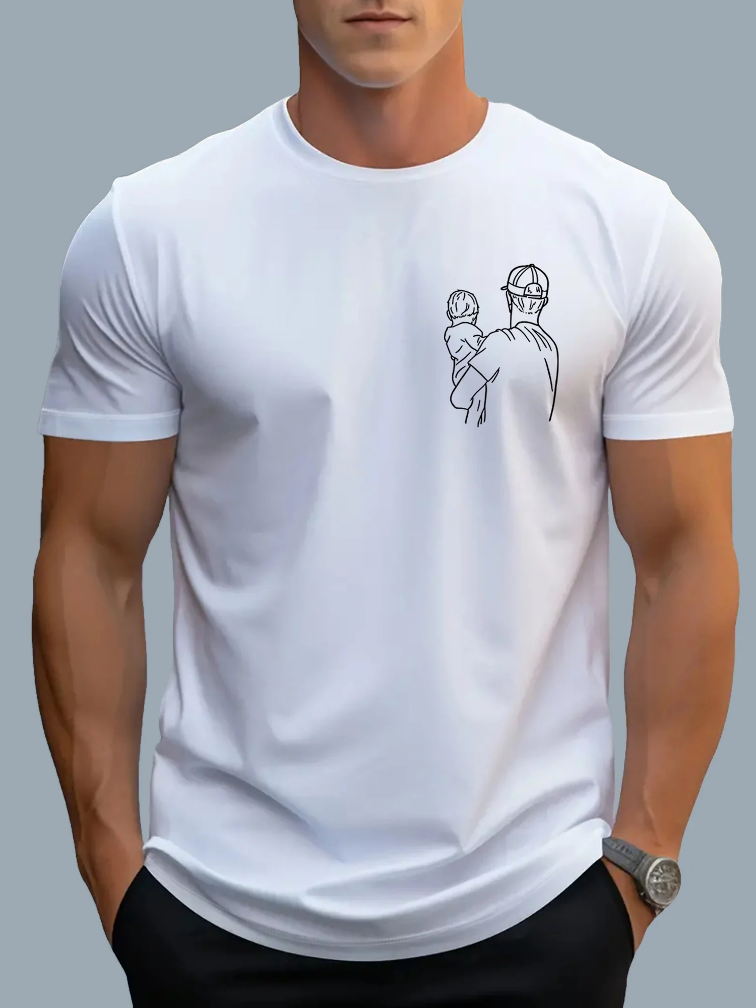 100% Pure Cotton Summer Men's Fashionable Casual Loose Dad Simple Printed Round Neck Short Sleeved T-Shirt Top