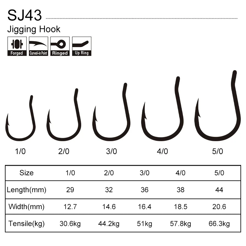 OBSESSION SJ43 10pcs/bag Stinger Slow Jigging Assist Hook 1/0 2/0 3/0 4/0 5/0 Saltwater Tuna Bluefin Barbed Fishing Single Hooks