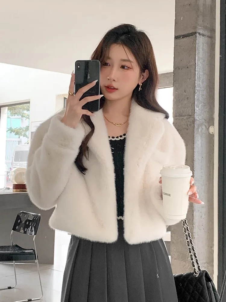 Faux Fur Coat Women\'s Mink Fur Coat Dress Collar Short Autumn and Winter Elegant Socialite Imitation Fur Coat