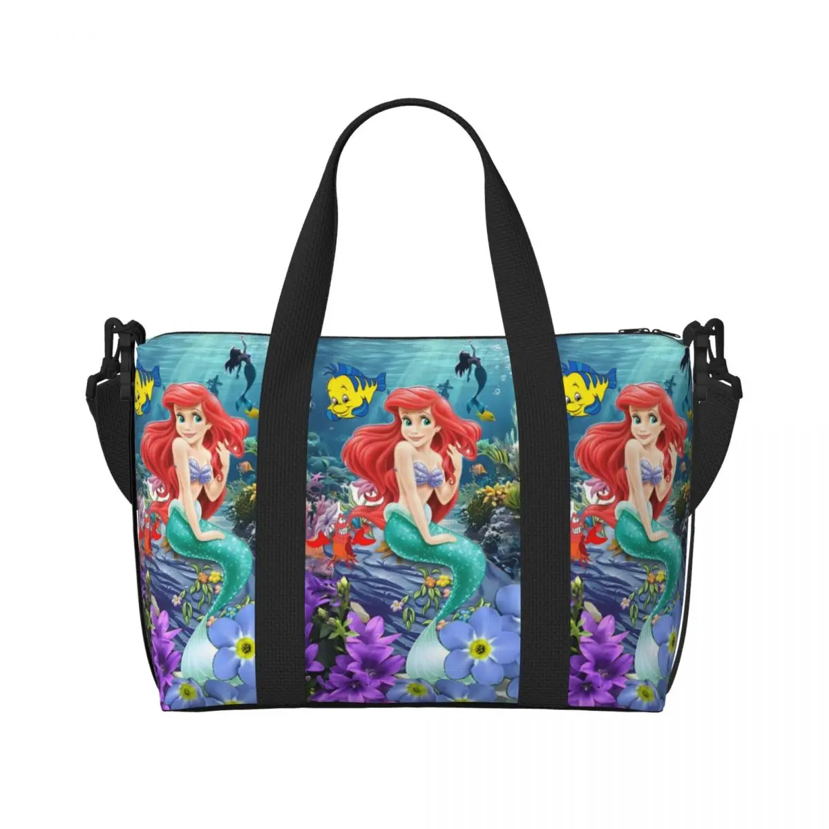 

Custom Large The Little Mermaid Tote Bag for Women Fish Anime Shopper Shoulder Gym Beach Travel Bag