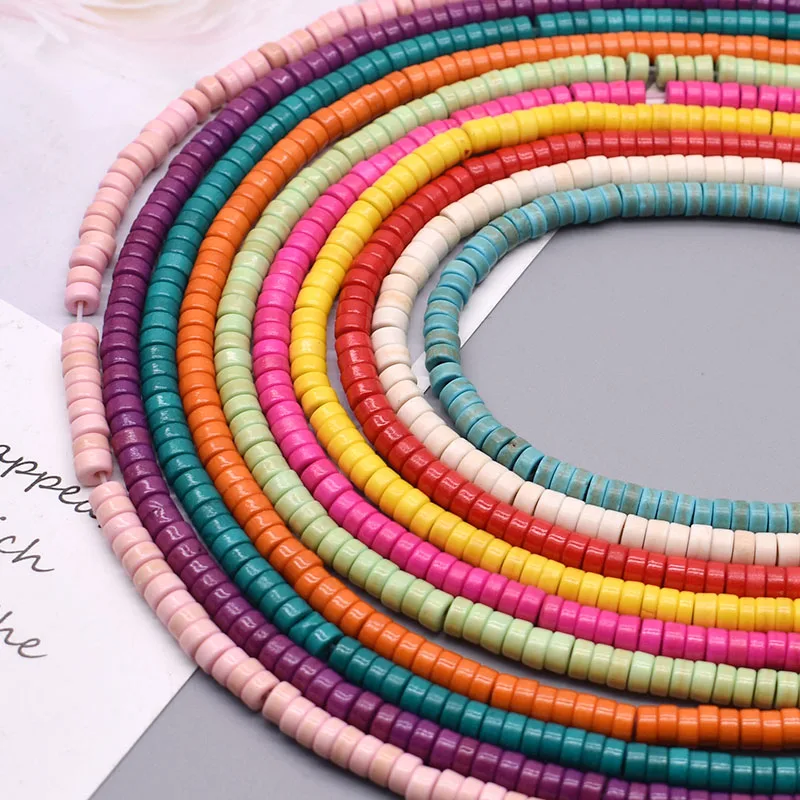 Rose Red yellow Natural Turquoises Beads 4.8mm Bright color Round Disc Shape Loose Spacer Beads For Jewelry Making DIY