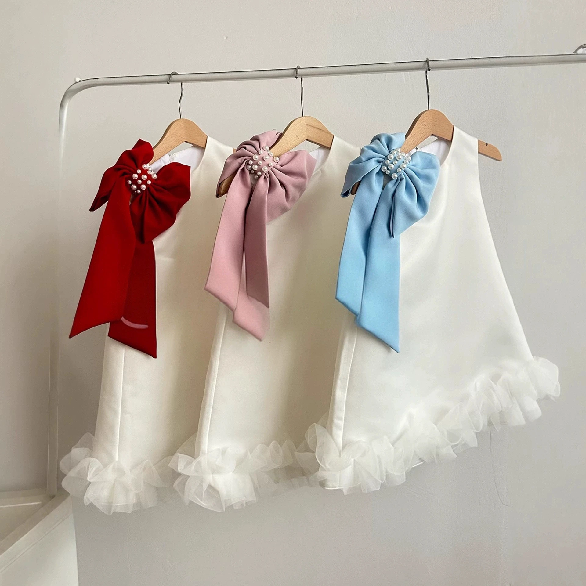 

Платье принцессы для девочек, новинка лета 2026, милое платье А-силуэта с бантом, без рукавов, для дня рождения, праздника, для девочек 1, 2, 3 лет, одежда