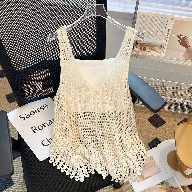 Pull gilets femmes Streetwear été évider coréen solide doux Style tricots Femme doux confortable Chic tout-match col en v conception