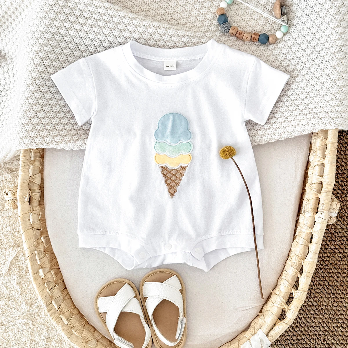 Sommer Neue Baby Blase Strampler Neugeborenen Mädchen Kleidung Eis Patchwork Kurzarm Neue Shorts Krabbeln Kinder Jungen Casual