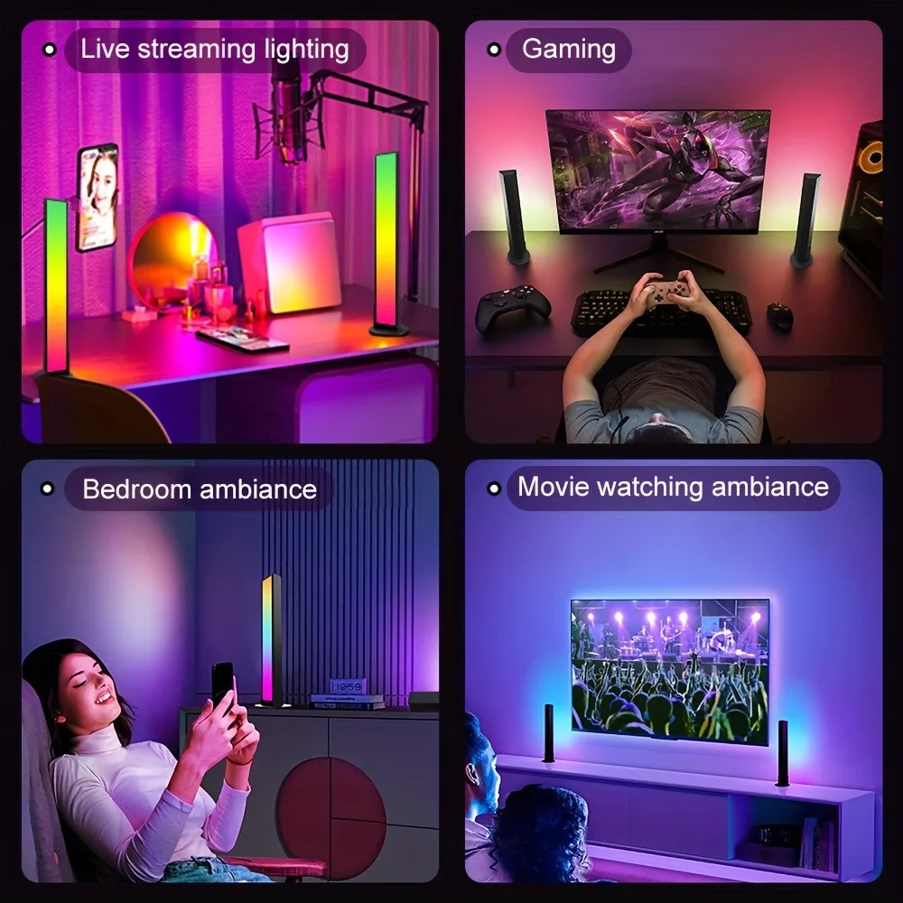1 زوج RGB إيقاع الضوء، 180 °   قضبان الإضاءة الذكية، أضواء LED للألعاب، 16 مليون تعديل الألوان DIY، جهاز التحكم عن بعد، ضوء لاقط USB