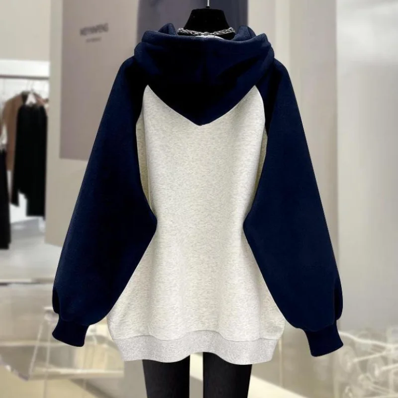 2023 New Spring and Autumn Fashion Casual Letter Printing Color Block Raglan Sleeves Loose Oversized Hoodie Women's Coat