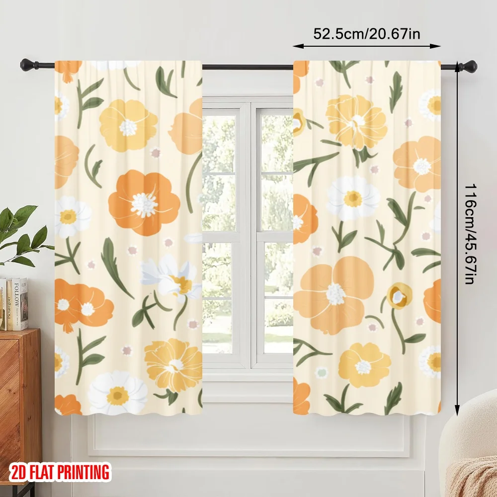 2pcs,2D plane printing Creative Curtains Floral Bliss(1) Durable Polyester (without rod) Holiday for Bedroom, Office, Kitchen,