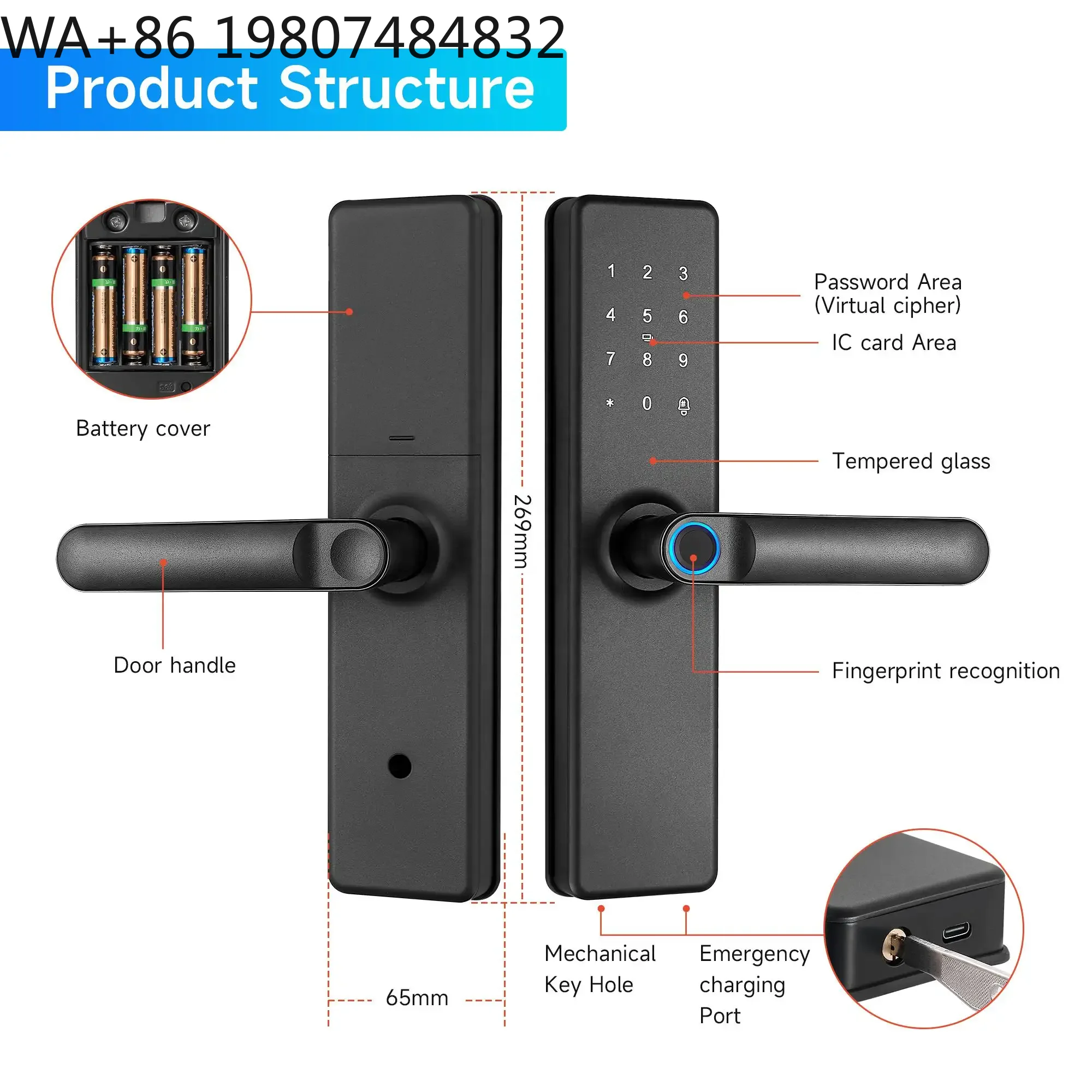 Factory Supply Electronic Door Handle Lock WiFi RFID Password Fingerprint Digital Smart Lock Apartment Anti-theft Security Lock