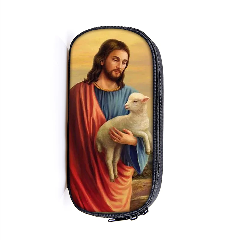 Vintage Religion Jesus Virgin Mary Pencil Case Blessed Mother Women Cosmetic Bags Teenager Pencil Box School Cases Supplies Gift