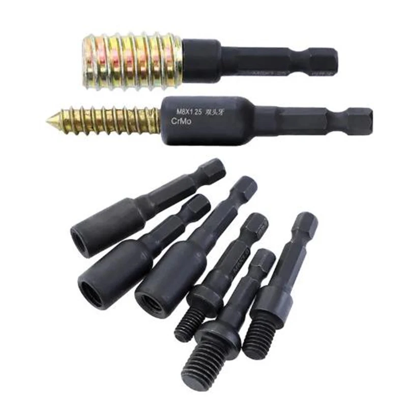 3/6PCS Self-Tapping Socket Adapter Set 1/4 Inch Hex Shank for 6/8/10mm Insert Nuts 1/4 5/16 Hanger Bolt Power Drill Accessory Se