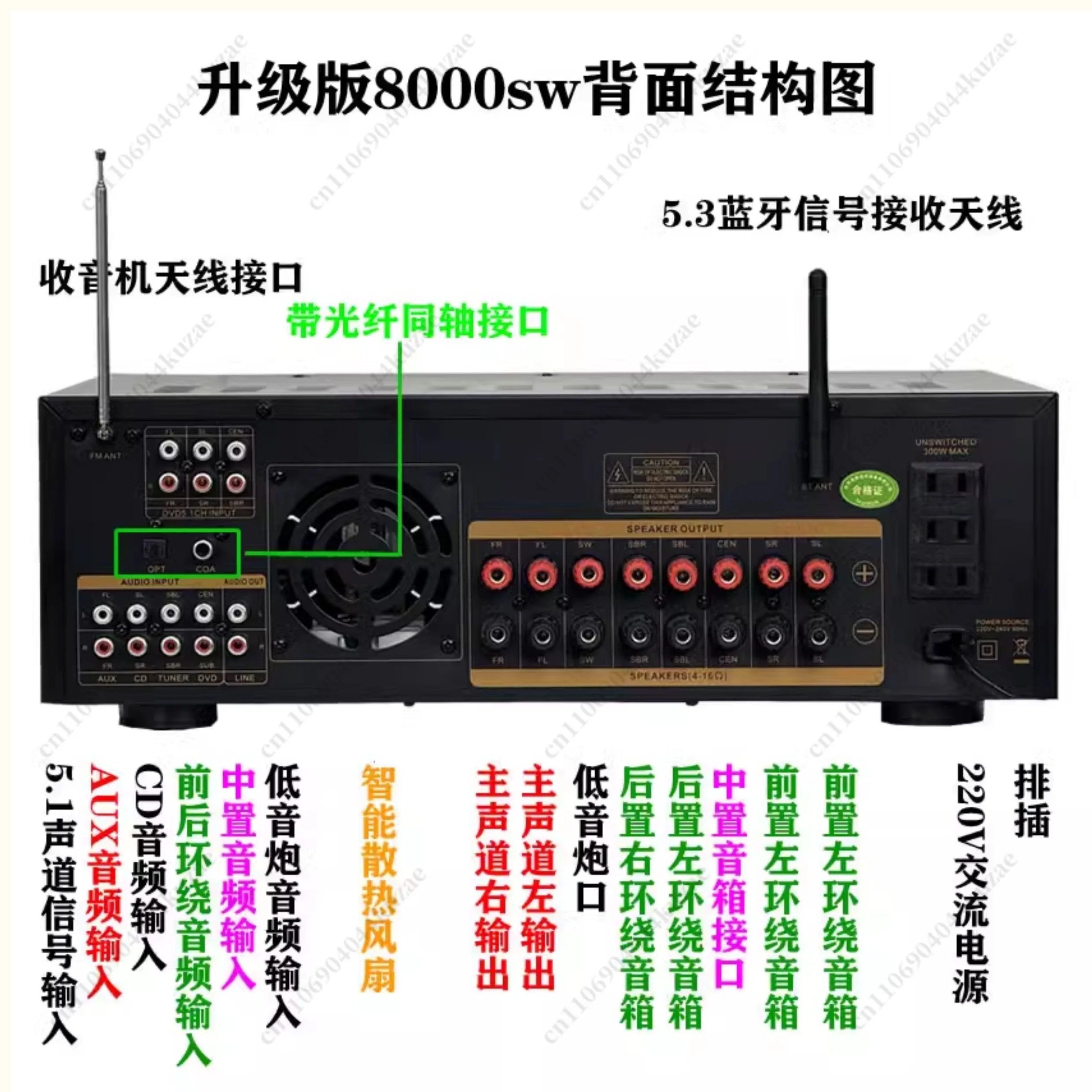 Super Power Channel Bluetooth Amplifier, Home KTV Heavy Bass Surround Stereo for Theater Use