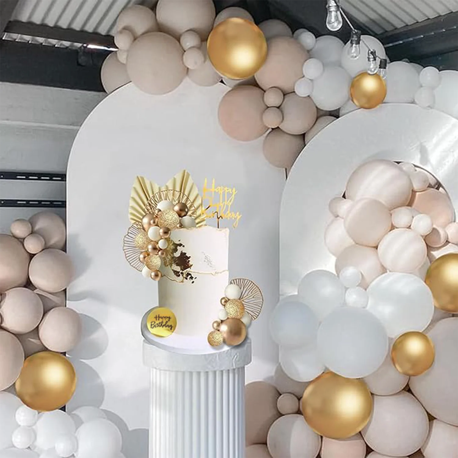 White Gold Balls Cake Toppers Balls Birthday Cake Decorations for Birthday Boho Wedding Baby Shower Party Supplies (White Gold)