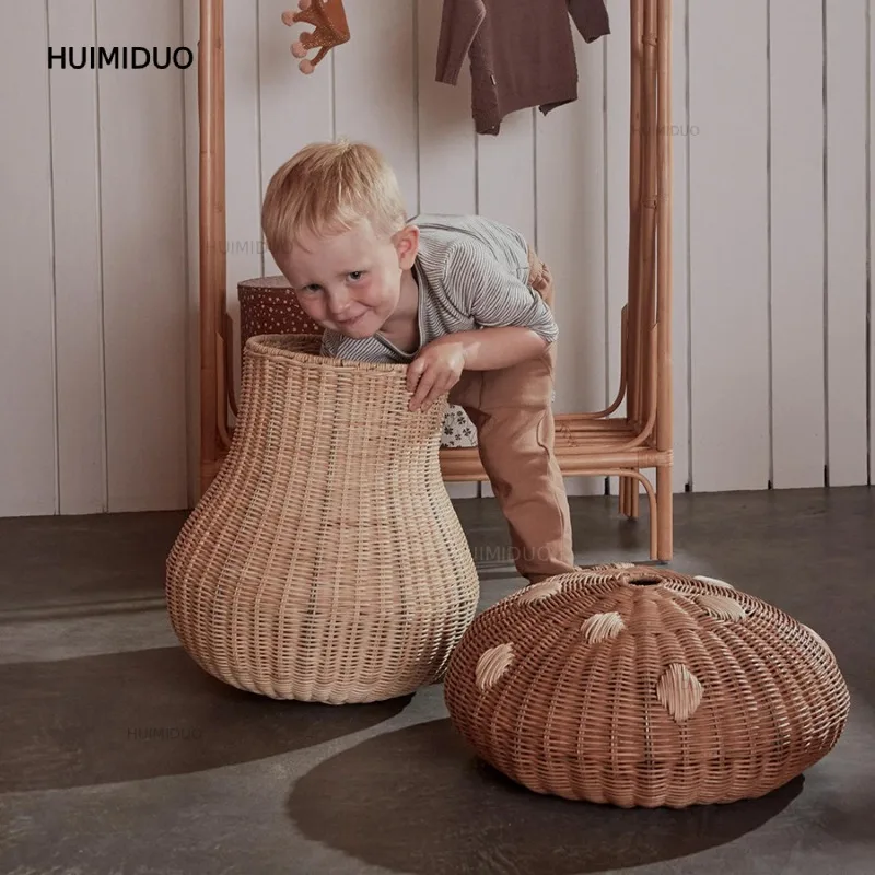 Nordic Style Rattan Mushroom-shaped Stationery Storage Basket Plush Storage Cabinet Children's Toy Storage Box