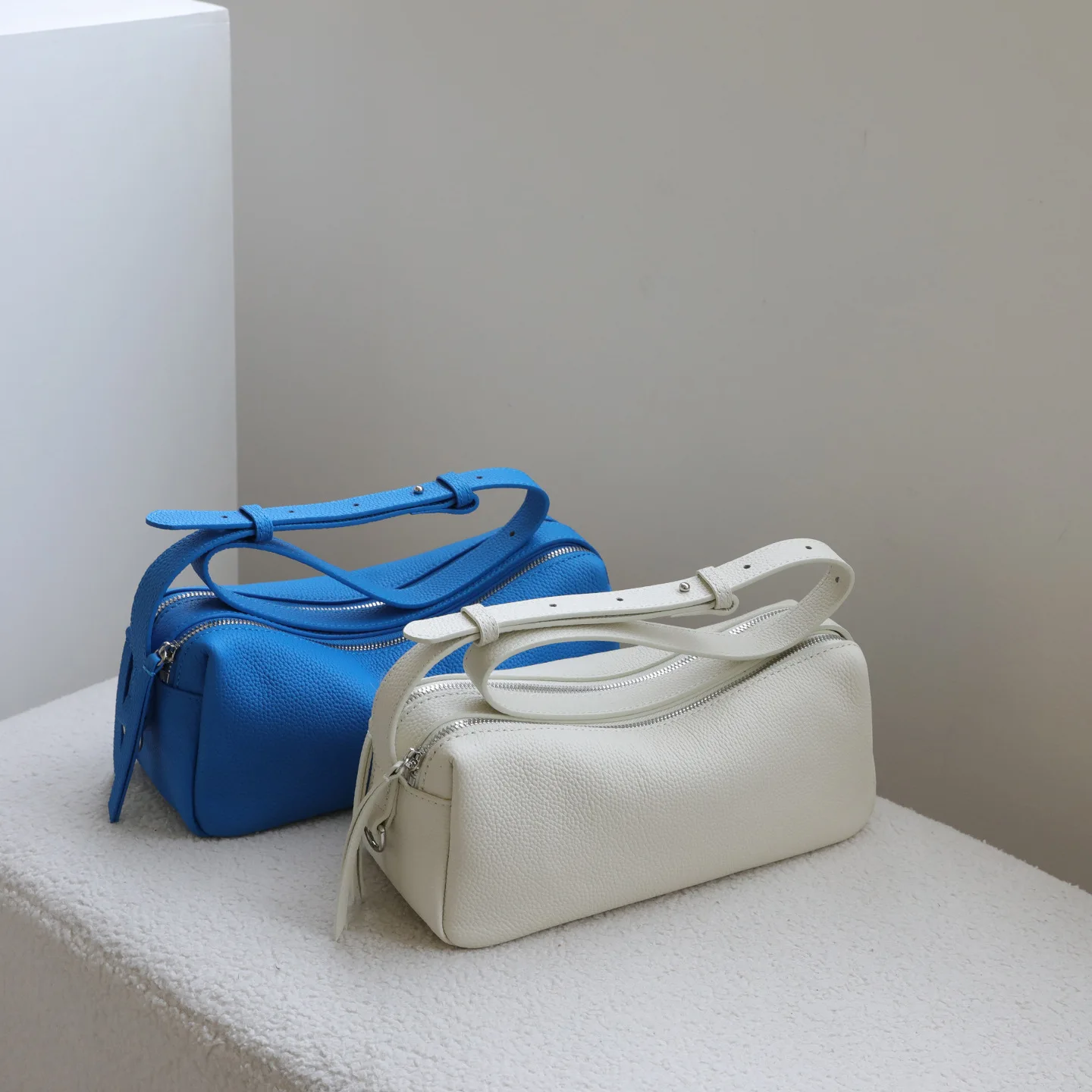 NIKI BAGS Top Grain Cowhide Leather double-zip Boston pillowcase bag luxury cross-body bag high-quality vintage shoulder bag