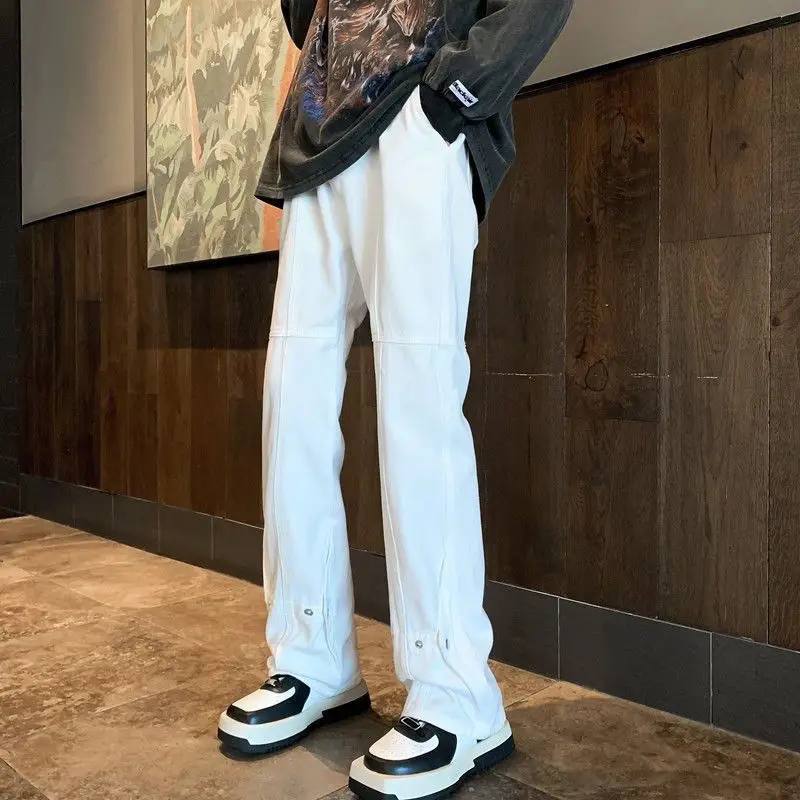 Witte cargo jeans dames heren knappe high street Amerikaanse stijl herfst rechte pijpen wijde pijpen licht uitlopende broek