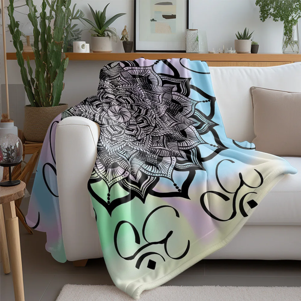 Rainbow Ombre Mandala Tie Dye Fleece Blanket Soft Warm Throw Blanket for Sofa Bed Decoration Gift