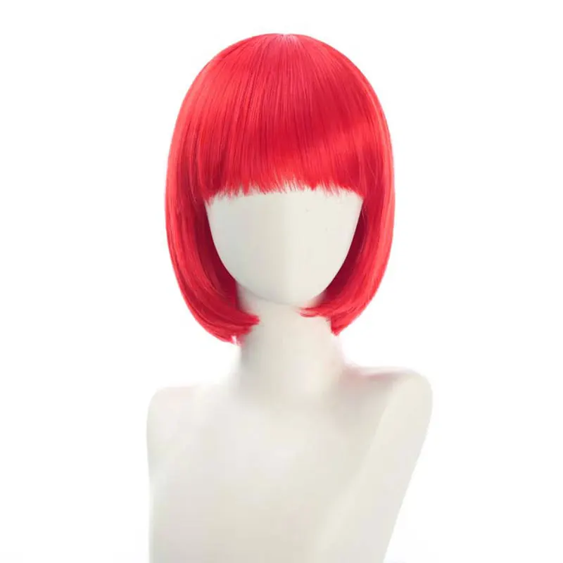 Cabelo curto feminino transfronteiriço, penteado bob natural multicolorido, peruca sintética para festa de festival, franja, chapéu bobo
