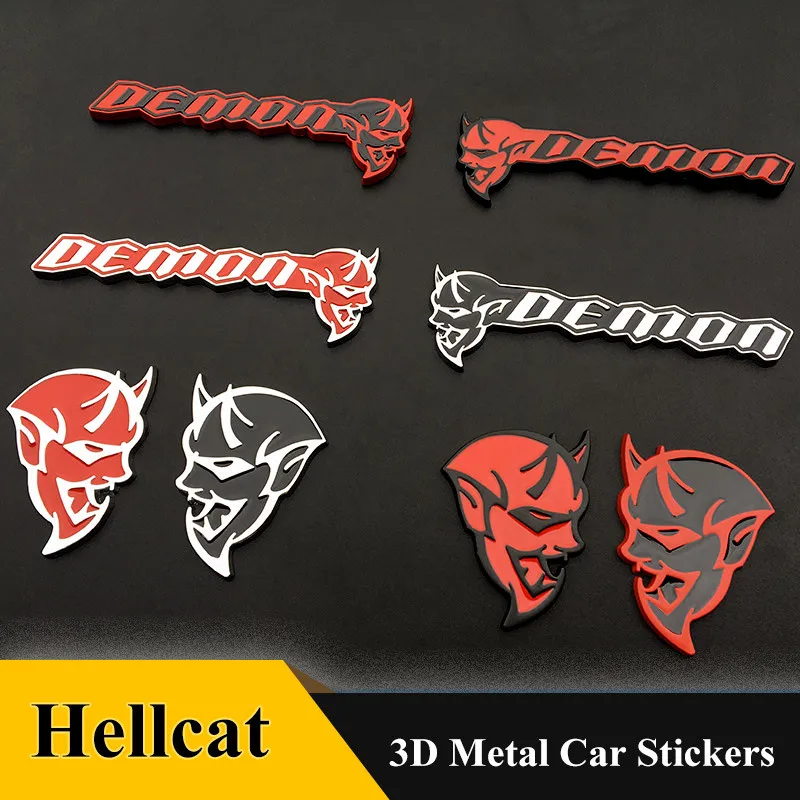 Emblema Metálico Hellcat SRT Demon para Coche, Adhesivo para Parrilla Delantera, Guardabarros, Puerta, para Dodge Challenger Charger SRT GT, Decoración para Coche