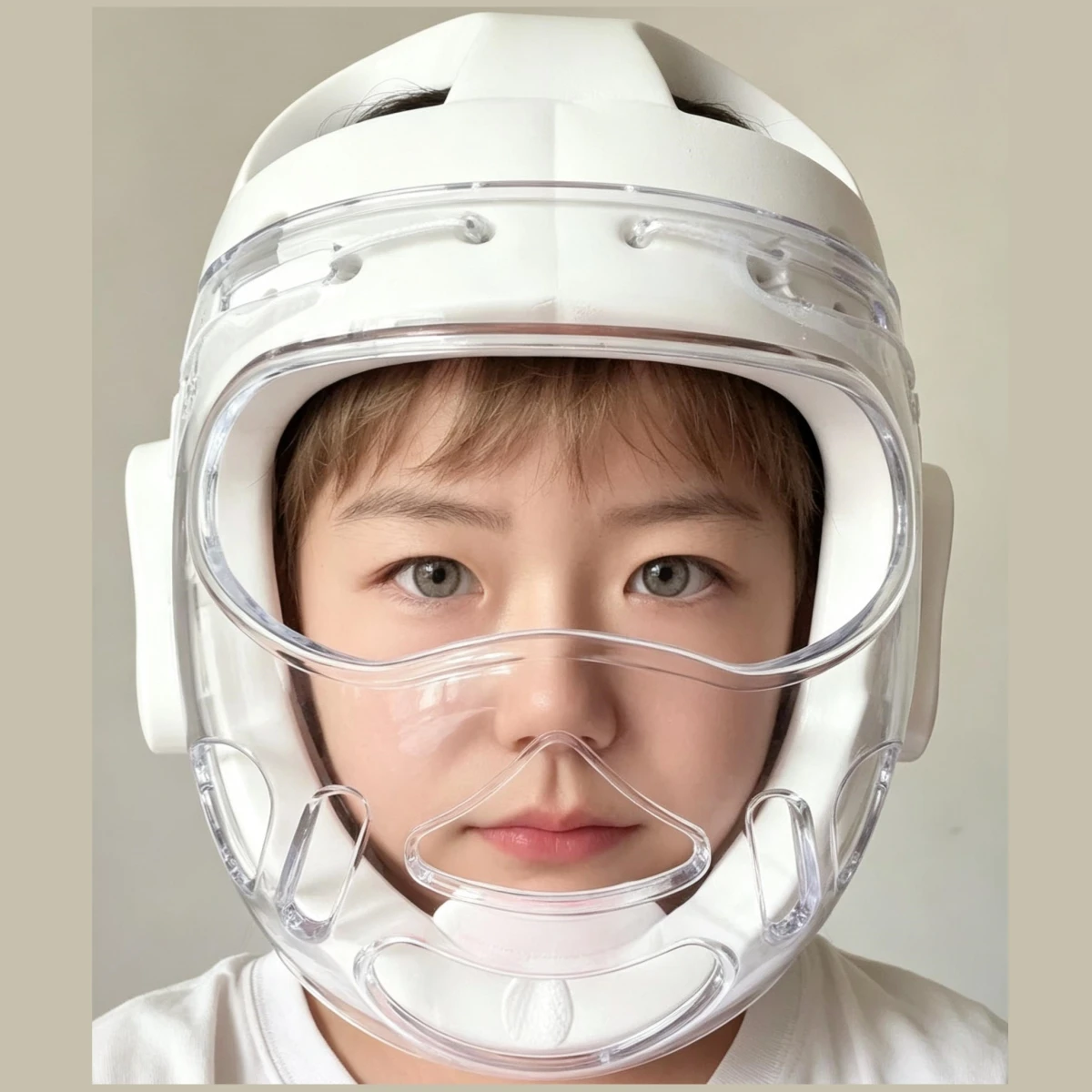 White Karate Helmet Kids Mask Face Shield Martial Arts Training Competition Taekwondo Kickboxing Headgear for Kids Martial Arts