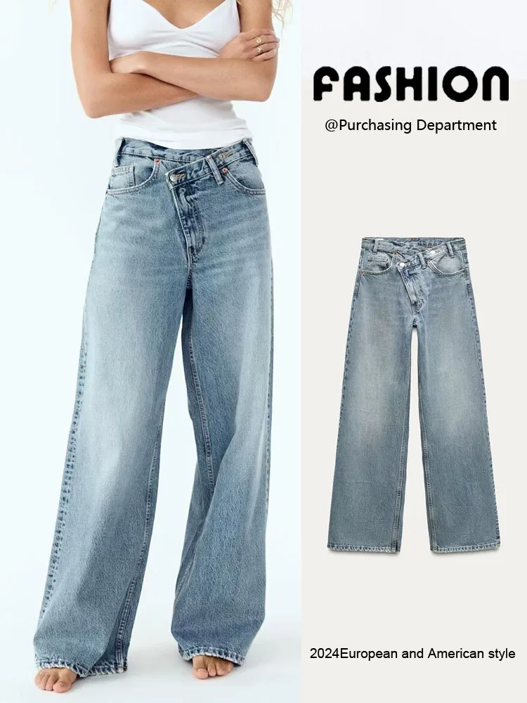 

Fall New Arrival Women's Basic Versatile High Waist Wide Leg Straight Cut Jeans Casual Comfortable Faionable