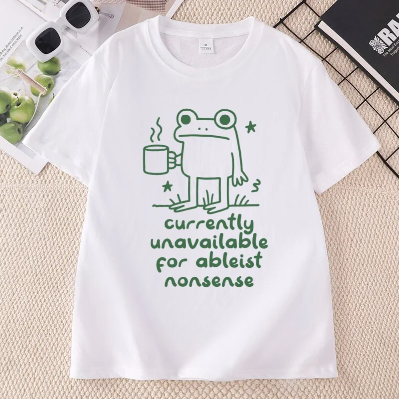 Unavailable for Ableist Nonsense Doodle Frog Meme T-shirt Funny Autism Graphic T Shirts Cotton Short Sleeve Loose Printed