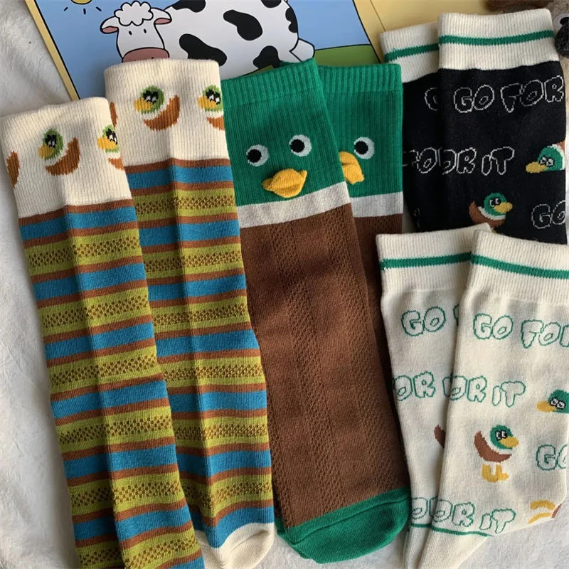 1/4 Pairs Cute Duck and Duck 3D Design Spring New Socks for Children Small and Versatile  Cute Middle Socks for Students 2026