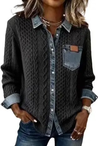 여성 의류 가을 긴 소매 라펠 패치워크 가을 겨울 다용도 가디건 재킷 여성용 신상 패션 재킷