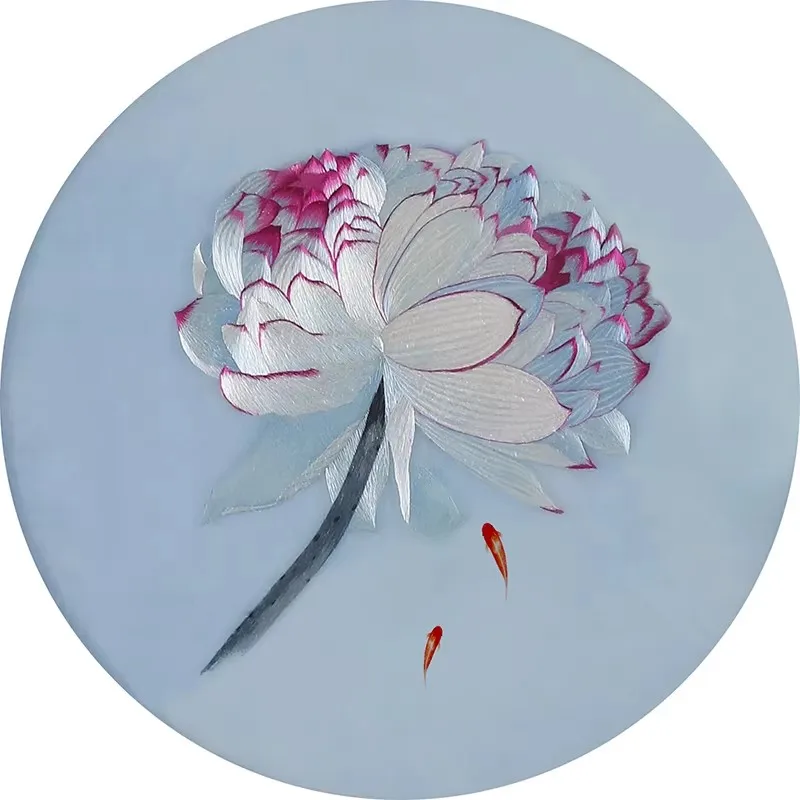DIY Silk Embroidery Kit: Create Lotus and Fish Art, Complete Craft Set for Beginners with Fine Threads & Frame