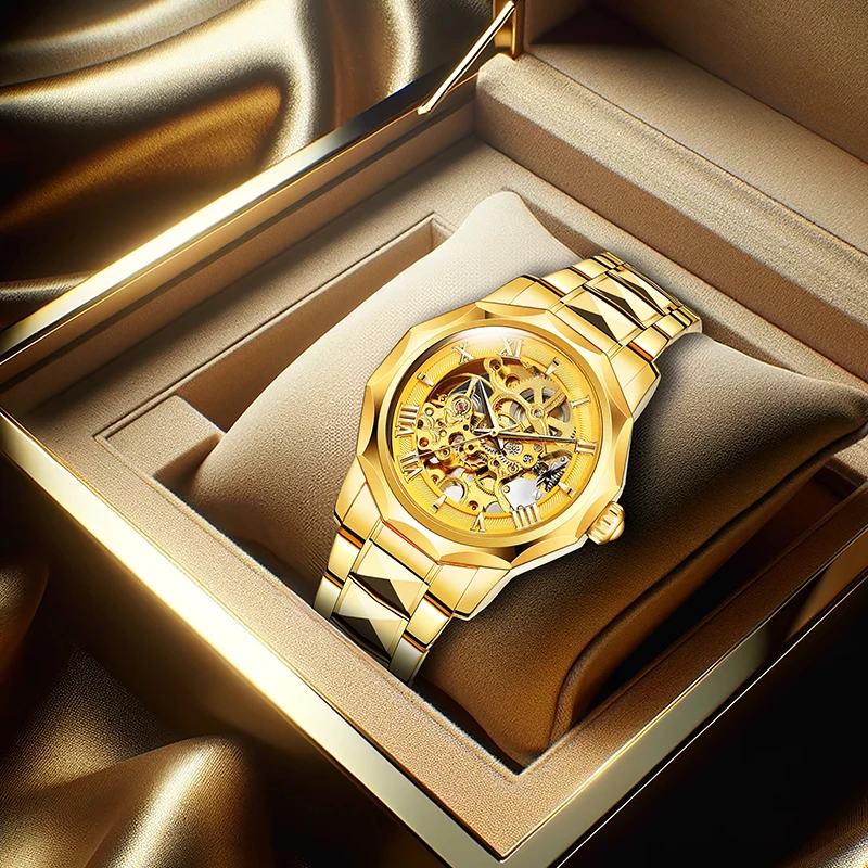 

A men's yellow classic luxury fashionable high-end steel strap mechanical watch