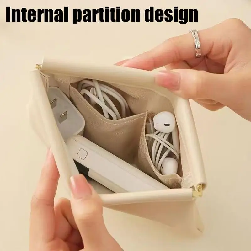Soft Pouch PU Leather Headphone Storage Bag Compact Storage With Snap Spring Closure For Coin Purse Travel Home Friend